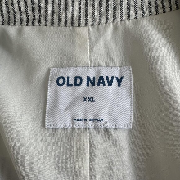Old Navy‎ Blazer Womens 2XL Cream Linen Blend Striped Double Breasted Coastal - Picture 6 of 10